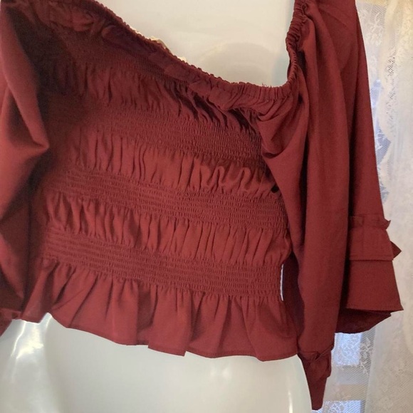 Burgundy top with ruffles and bell sleeves #boho Wishing Waves L - Picture 6 of 7